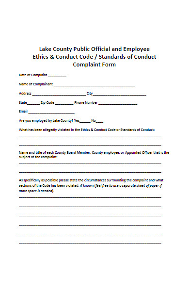 employee standards of conduct complaint form