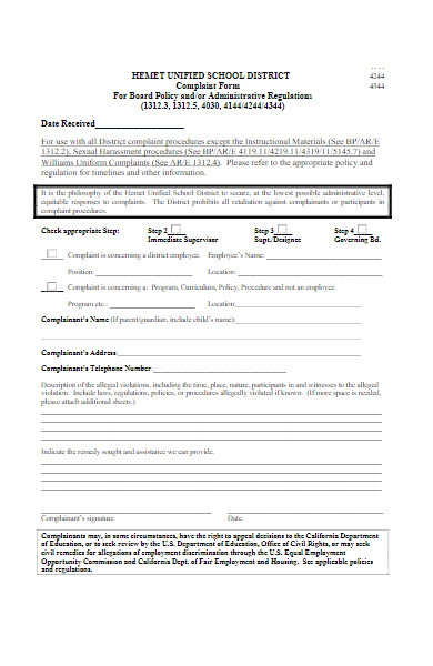 employee uniform complaint form