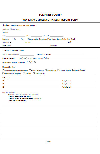 employee workplace violence incident report form
