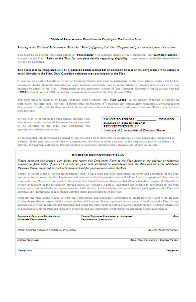 enrollment participant declaration form