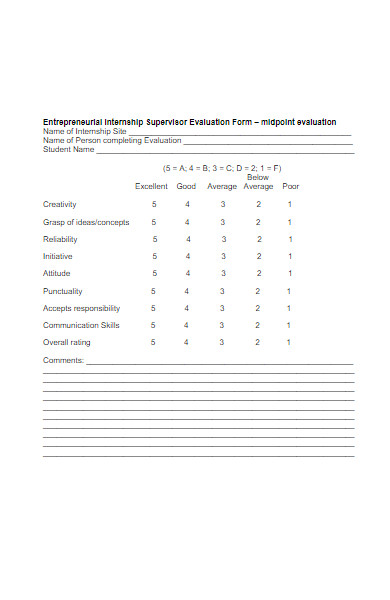 entrepreneurial internship supervisor evaluation form