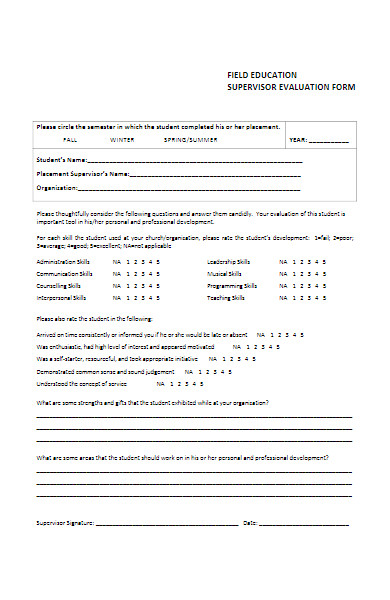 field education supervisor evaluation form