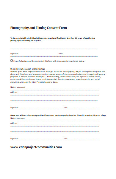film project photography consent form