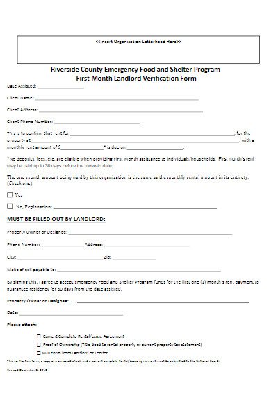 first month landlord verification form