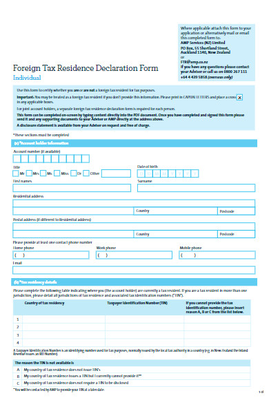 foreign tax residence declaration form
