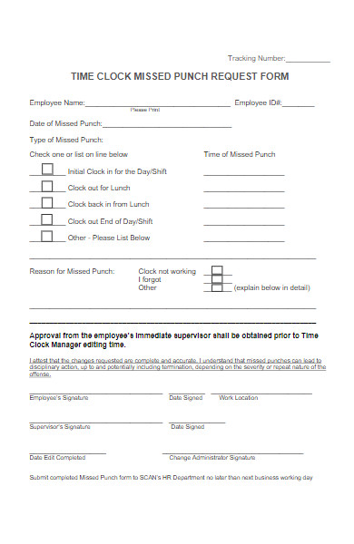 formal time clock missed punch request form