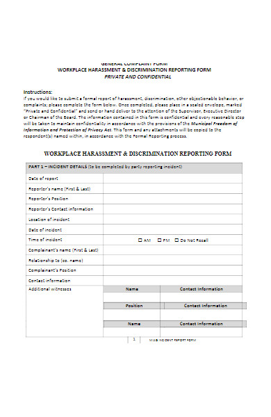 general workplace complaint form