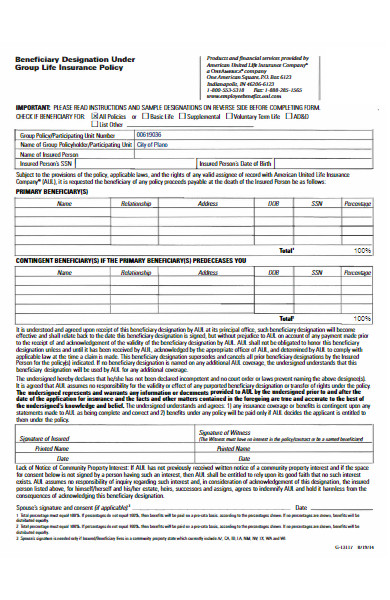 group life insurance beneficiary designation form