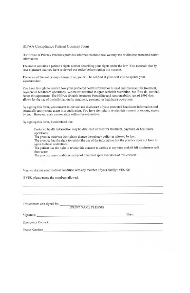 hipaa compliance new patient consent form