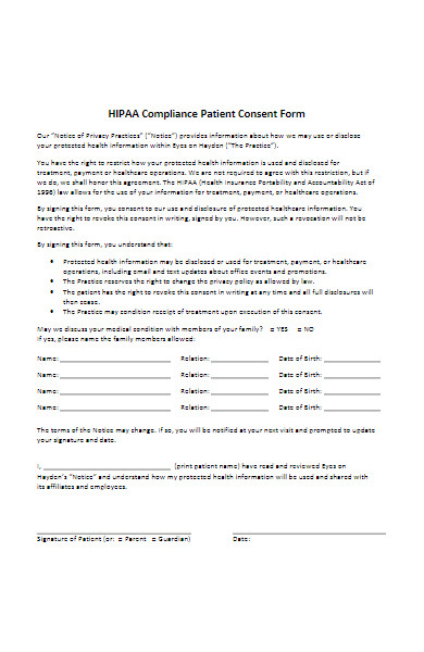 hipaa compliance patient consent form