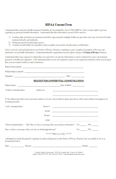 hipaa consent form for dental