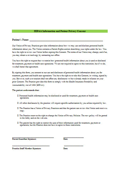 hipaa information and patient privacy consent form