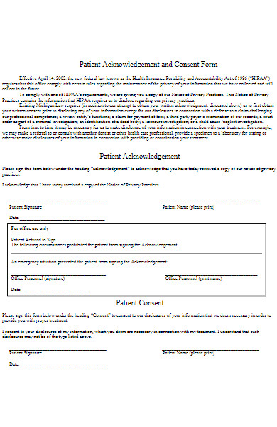 hipaa patient acknowledgement and consent form
