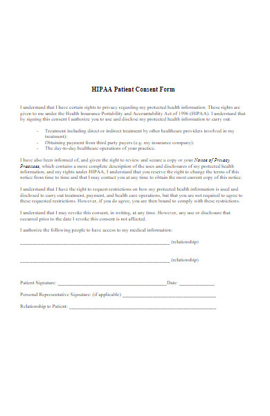 hipaa patient consent form example
