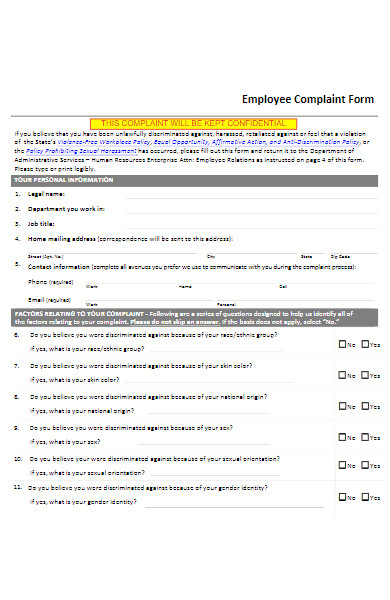 hr employee complaint form