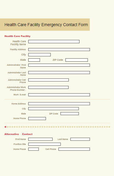 health care facility emergency contact form