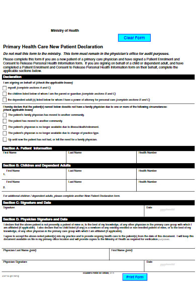 health care new patient declaration form