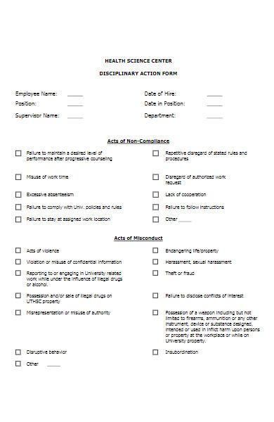 health center disciplinary action form