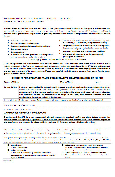 health clinic minor patient consent form