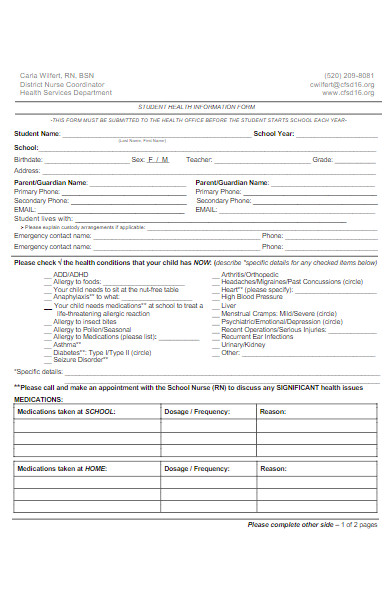 health information emergency contact form