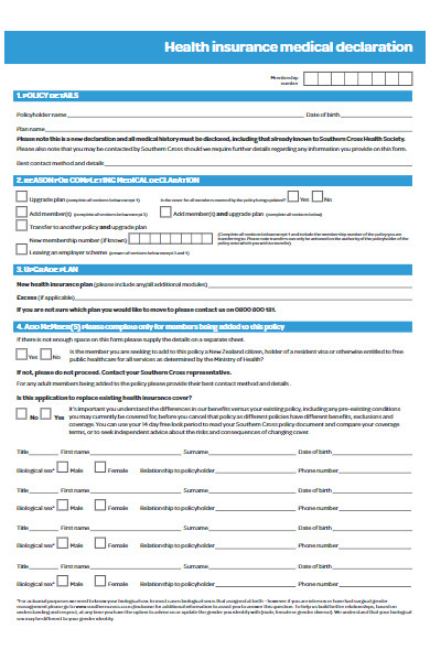 health insurance medical declaration form