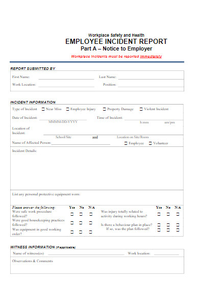 health and safety employee incident report form