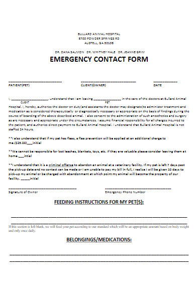 hospital emergency contact form