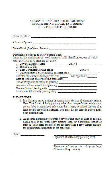 individual boday piercing consent form