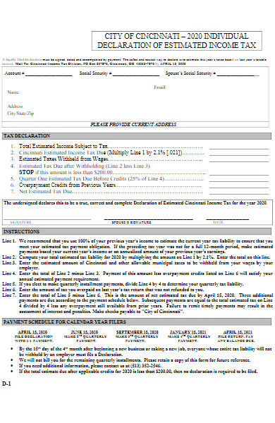 individual declaration of estimated income tax form