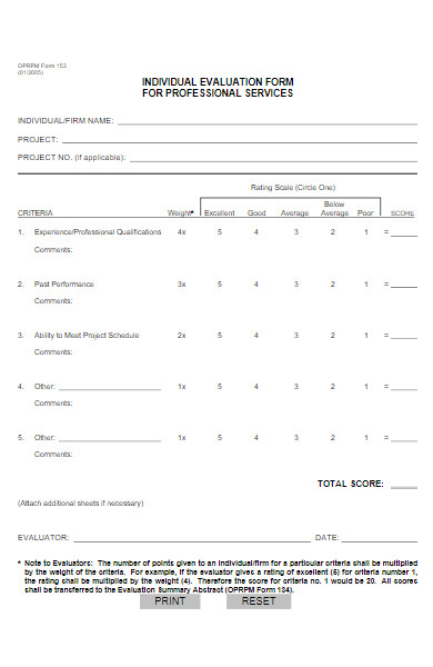 individual evaluation form