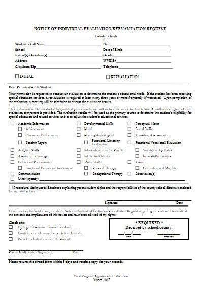 individual evaluation request form