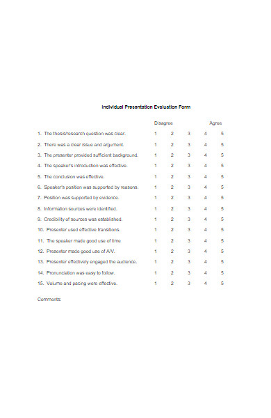 individual presentation evaluation form