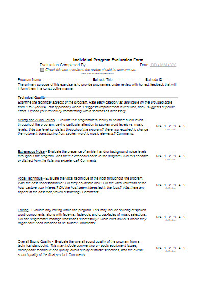 individual program evaluation form
