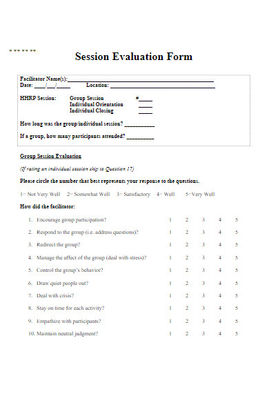 individual session evaluation form example