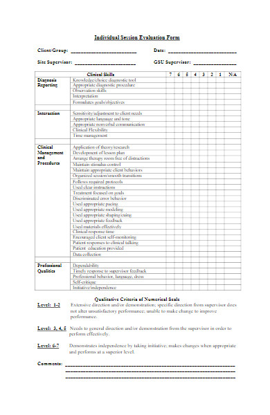 individual session evaluation form