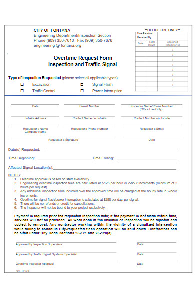 inspection and traffic signal overtime request form