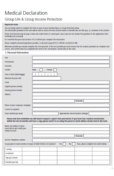 insurance medical declaration form
