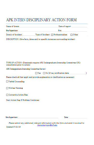 intern disciplinary action form