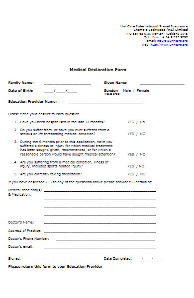 FREE 50+ Medical Declaration Forms Download – How to Create Guide, Tips