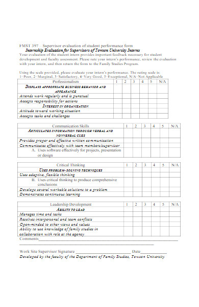 internship evaluation for supervisors form