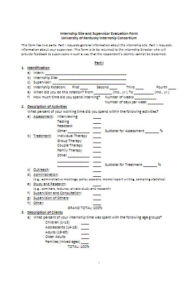 internship site and supervisor evaluation form