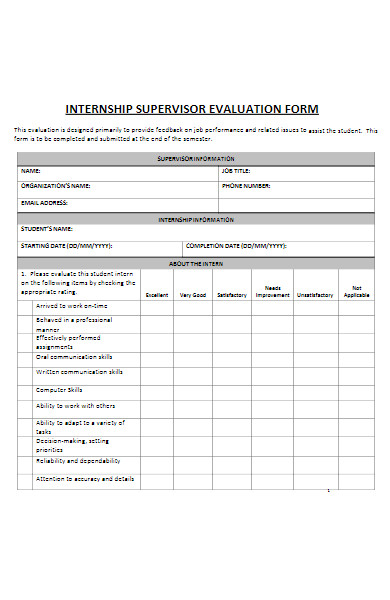 internship supervisor evaluation form