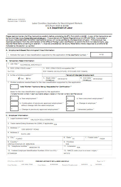 labor condition application form for nonimmigrant workers