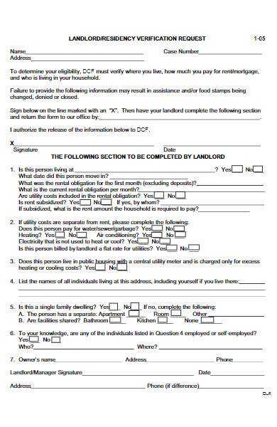 landlord residency verification request form