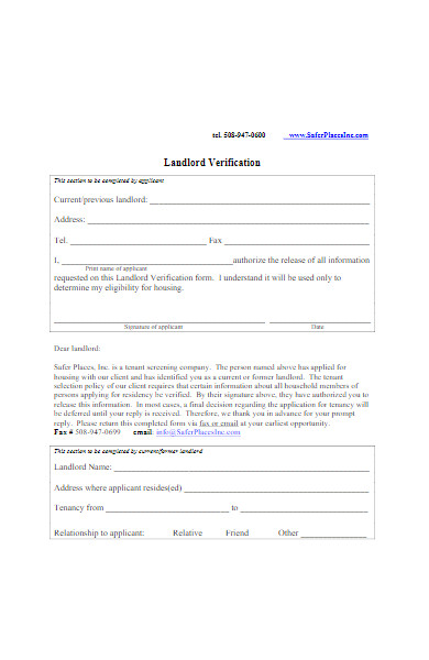 landlord verification form example