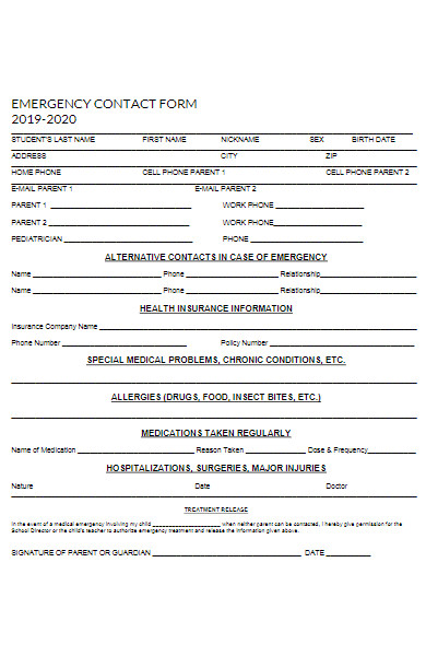 learning center emergency contact form