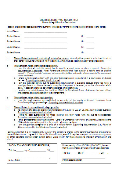 legal guardian declaration form