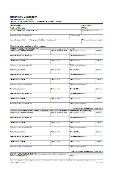 Free 25 Life Insurance Beneficiary Forms Download How To Create Guide Tips