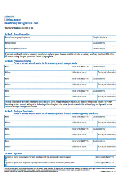 life insurance beneficiary designation form in pdf