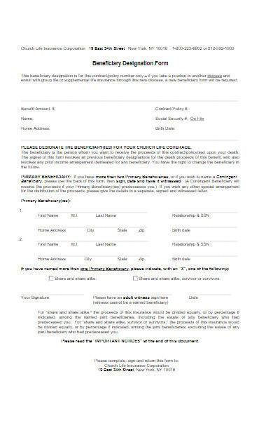 life insurance beneficiary form example
